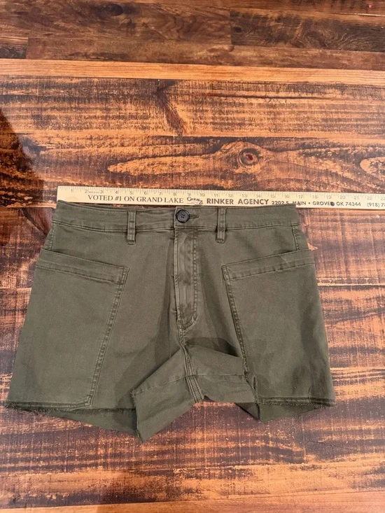 Dear John Olive Green Jean Shorts with Front Patch Pockets - Picture 5 of 6